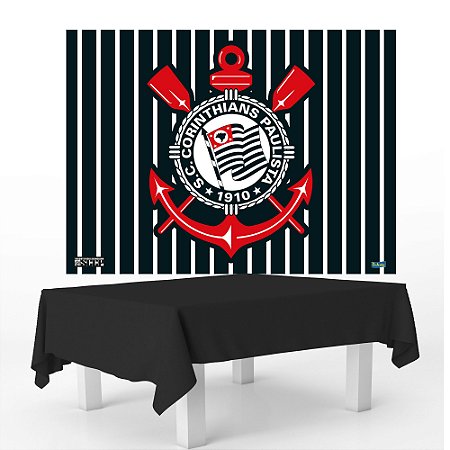 Kit Festa Corinthians Decoração Anivers Toalha Preta +Painel