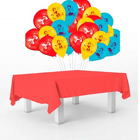 Kit festa Branca de neve Decoraçã Toalha vermelha+ 25 balões