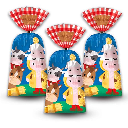 8 Sacolas surpresa Lembrancinhas Festa Fazendinha 15x29 cm