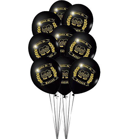 25 Balões Bexigas decoração Boteco preto e dourado festa ani