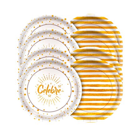 8 Pratos Redondo 18cm Festa Ano novo Decoração Celebração