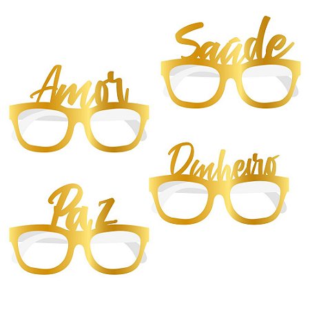 4 Oculos Papel Dourado Decoração Ano Novo festa
