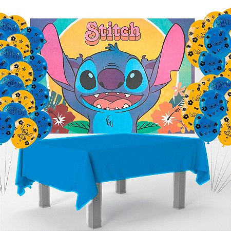 Kit festa Stitch Decoração Toalha Azul +25 balões +Painel - Rivfestas itens  para Decoração de festas