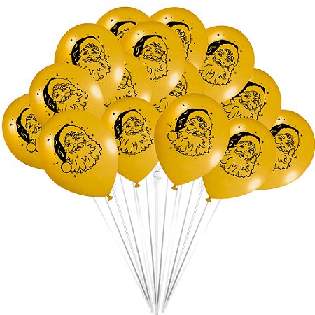 25 Balão Bexigas n9 decoração Natal Festa Dourado e preto