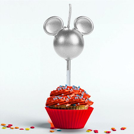 Vela Decorada festa Mickey Prata decoração aniversário