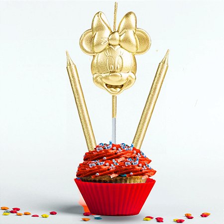 Vela Decorada festa Personagem Minnie Dourada decoração