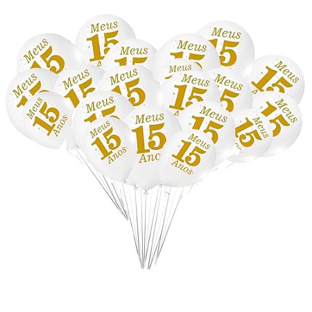 25 Bexigas balão n9 Decoração 15 Anos Branco e Dourado festa