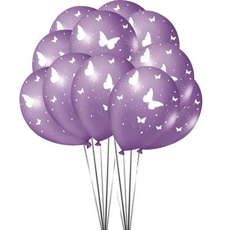 25 Bexigas balão n9 Decoração Borboleta Lilás e Branco festa