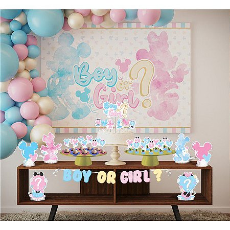Painel Decoração Chá Revelação Mickey e Minnie TNT 1,40 cm