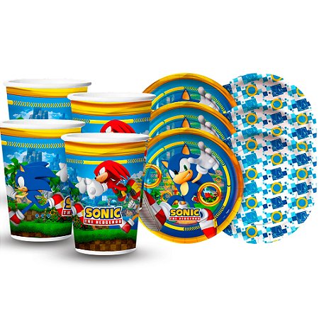 Kit Festa Sonic Decoração Aniversário Copos + Pratos 16 unid