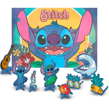 Kit Festa Stitch Decoração Aniversário Painel + 8 Display