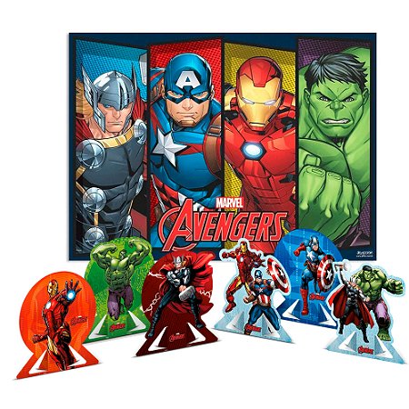 Kit Festa Vingadores Decoração Aniver Painel TNT + 6 Display