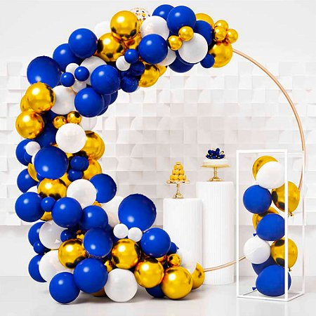 Kit Festa Balão 125 bexigas Dourada + Branca +Azul Decoração