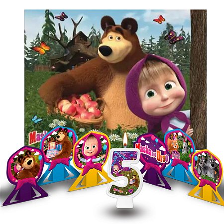 Kit Festa Masha E O Urso Decoração Display +painel + Vela 5