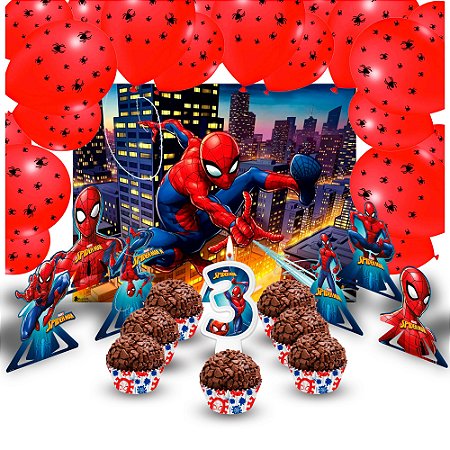 Kit Festa 133 Pçs Decoração Homem Aranha Festa 3 Anos