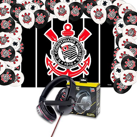 Kit festa Corinthians Decoração Painel +Balão +Fone Presente