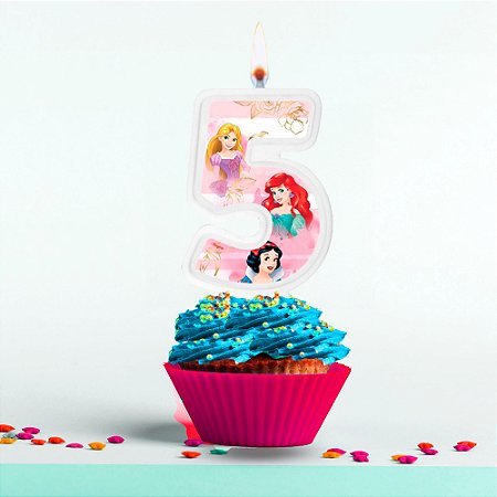 Vela decoração Princesas Disney Número 5 festa Aniversário