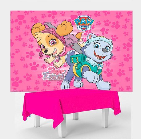 Kit festa Patrulha Canina Decoração Painel GG +Toalha Rosa