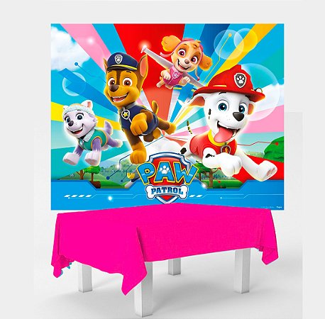 Kit festa Patrulha Canina Decoração completa Painel +Toalha Rosa