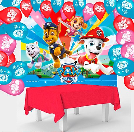 Kit festa Patrulha Canina Toalha Vermelha + 25 balões N9 + Painel