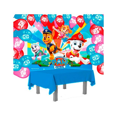 Kit festa Patrulha Canina Toalha Azul + 25 balões N9 + Painel