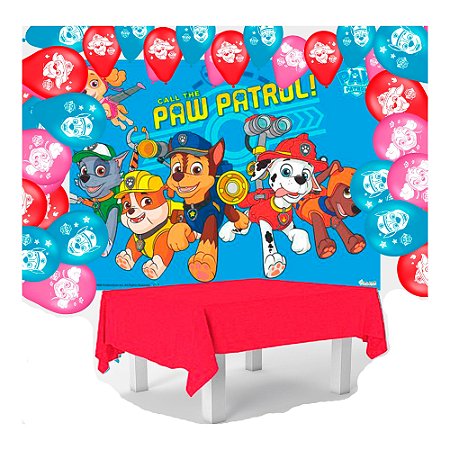 Kit festa Patrulha Canina Toalha Vermelha + 25 balões N9 + Painel GG