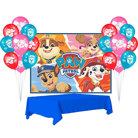 Kit festa Patrulha Canina Toalha Azul + 25 balões N9 + Painel GG