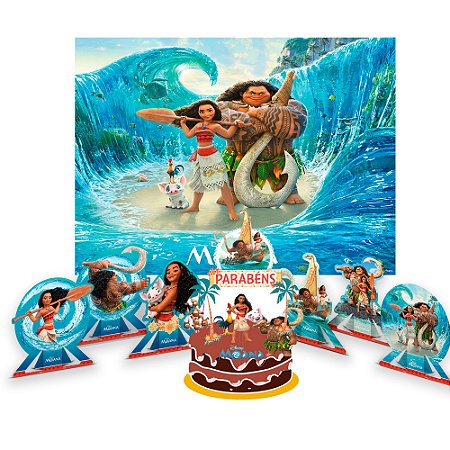 Kit festa Moana Decoração Aniversário Display +Painel + Topo