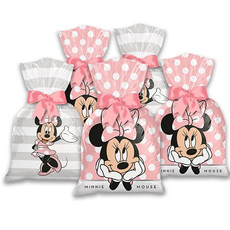 12 Sacolas Surpresa Lembrancinhas Decoração Minnie Rosa fest