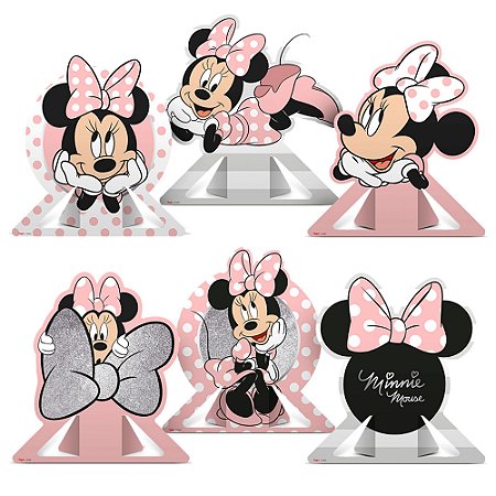 6 Display de mesa decoração Minnie Rosa festa aniversário
