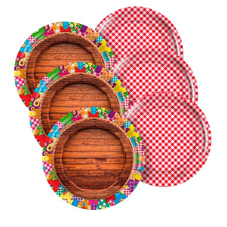 Pratos Decoração Julina Arraia Festa Junina 18cm 8 unidades