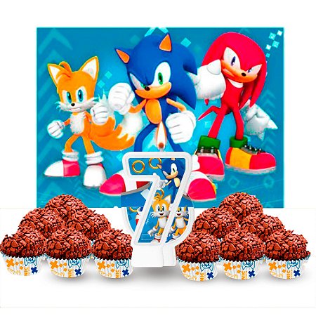 Kit Festa Decoração Sonic Painel Gigante + Forminhas+ Vela 7