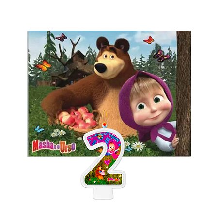 Kit Festa Masha e o Urso Decoração Aniv 2 anos painel + vela