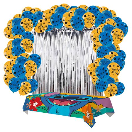 Kit festa Stitch Decoração aniversa Cortina + Balão + Toalha