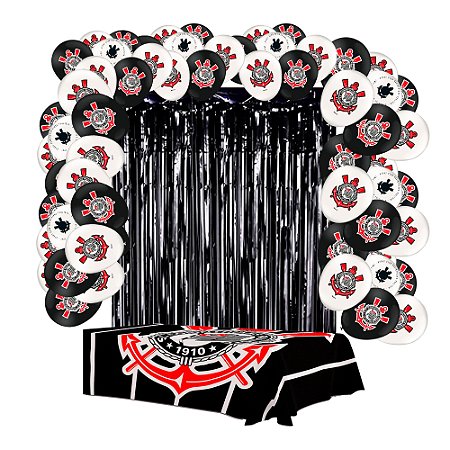 Kit festa Corinthians Decoração anive Cortina+ Balão+ Toalha