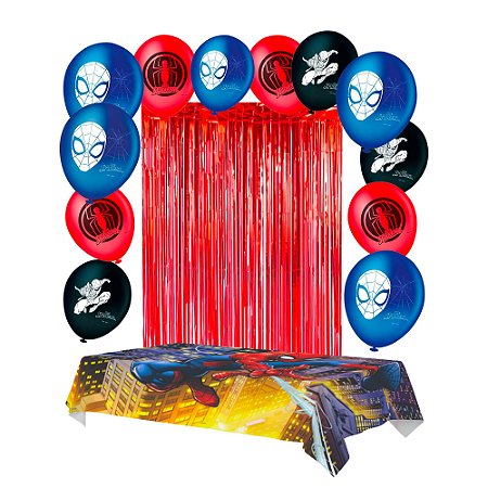 Kit festa Homem Aranha Decor Cortina Vermelha+ Balão+ Toalha