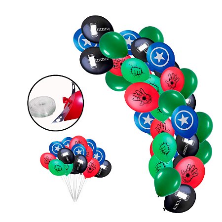 Kit Festa Herois Decoração Arco desconstruido 75 balão +fita