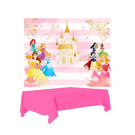 Kit festa Princesas Disney Decora Painel+ Toalha Plástica