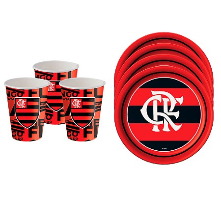 KIt Festa Flamengo Decoração aniversá 16 pçs Copos + Pratos