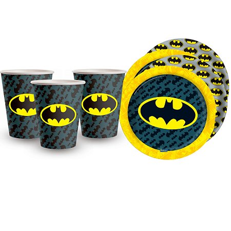 KIt Festa Batman Decoração aniversário 16pçs Copos + Pratos