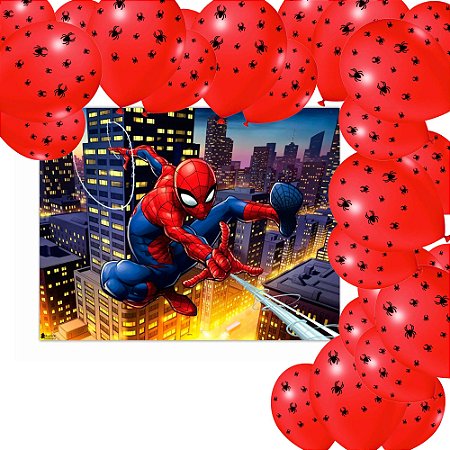 Kit Completo Decoração Homem Aranha Festa Painel +25 Bexigas