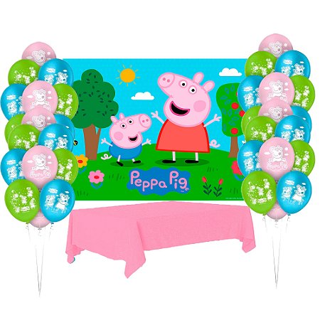 Kit festa Peppa Pig Decora Painel +Toalha Plástica+ 25 Balão