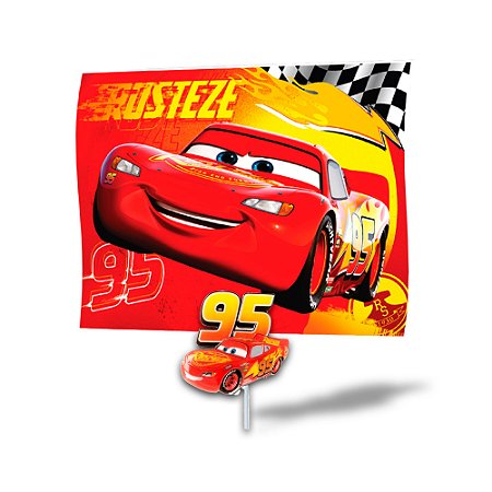 Kit festa Carros Mcqueen Decoração Aniversá Painel +Vela 3D