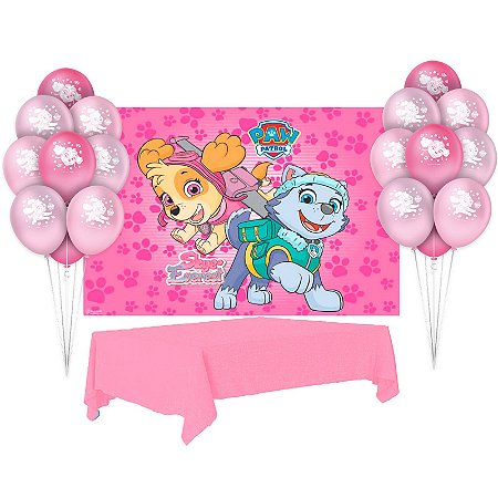 Kit festa Skye Decoração Painel +Toalha Rosa + Balões Aniver