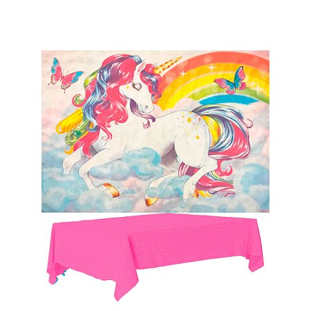 Kit Festa Unicornio Decoração Aniversário Painel TNT+ Toalha