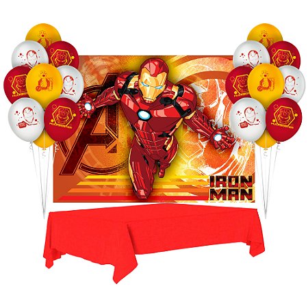 Kit Festa Homem de Ferro Deco Painel +Toalha Vermelha+ Balão