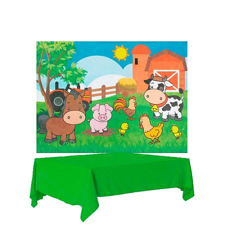Kit Festa Fazendinha Decoração Toalha verde + Painel TNT