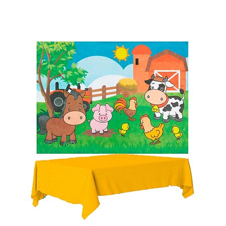 Kit Festa Fazendinha Decoração Toalha Amarela + Painel TNT