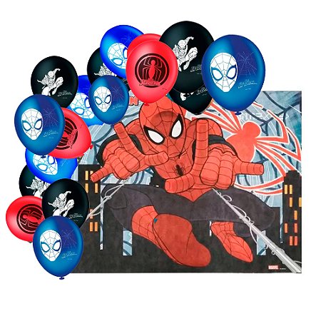 Kit festa decoração Homem Aranha  Painel mais cor + Balão