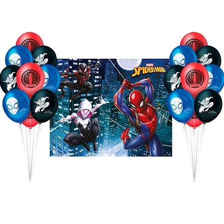 Kit Festa Homem Aranha Decoração Painel Plástico + 25 Balão